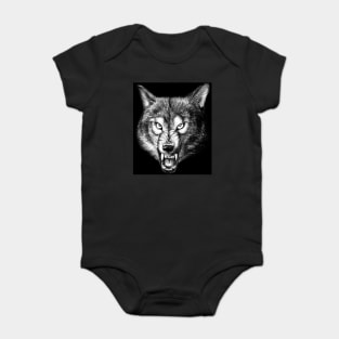 Wolf, drawing, graphics, animal grin, men's print Baby Bodysuit